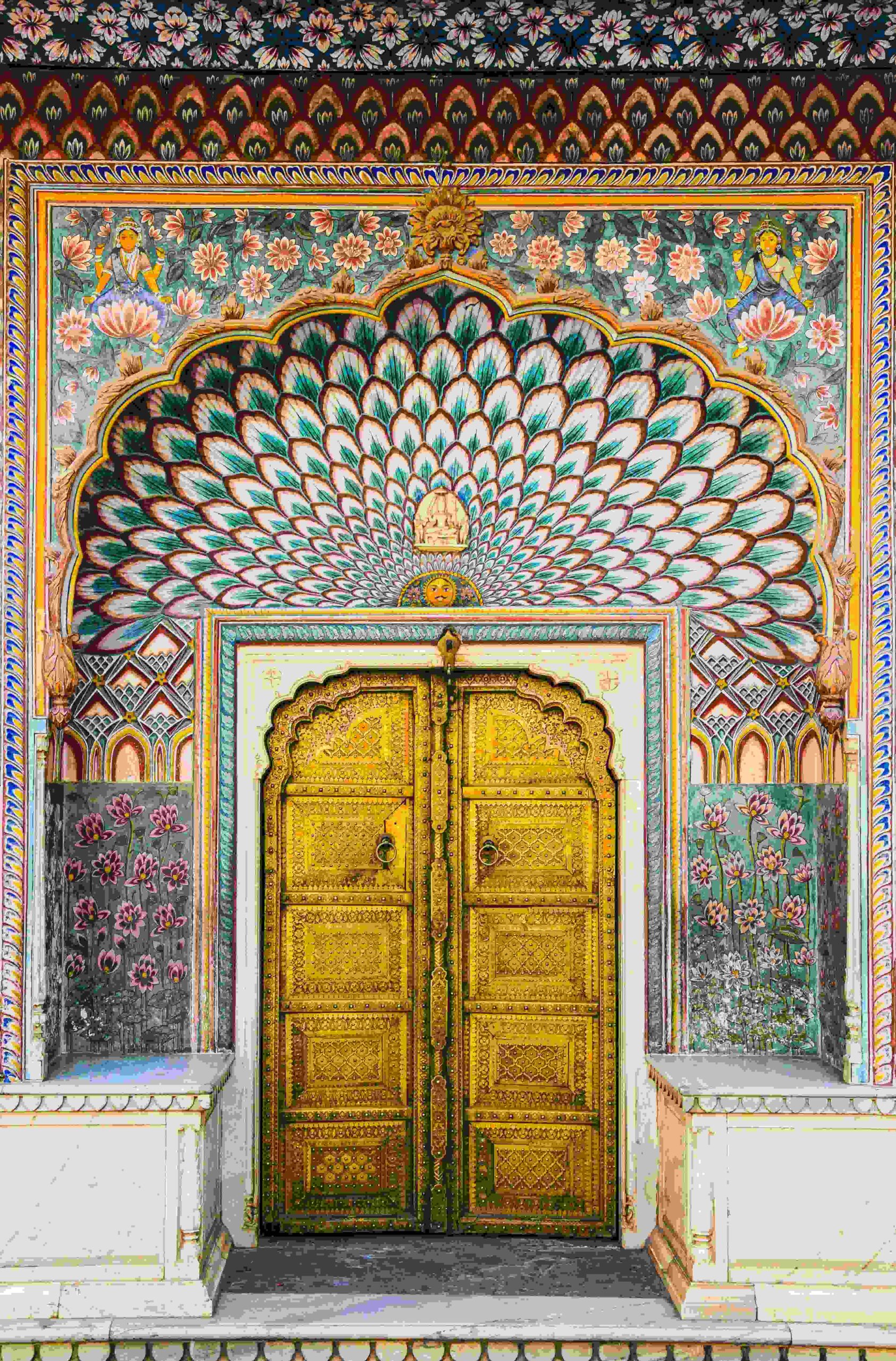 This is lotus Gate at City Palace Jaipur which is dedicated to Lord Shiva and Parvati and represents Summer