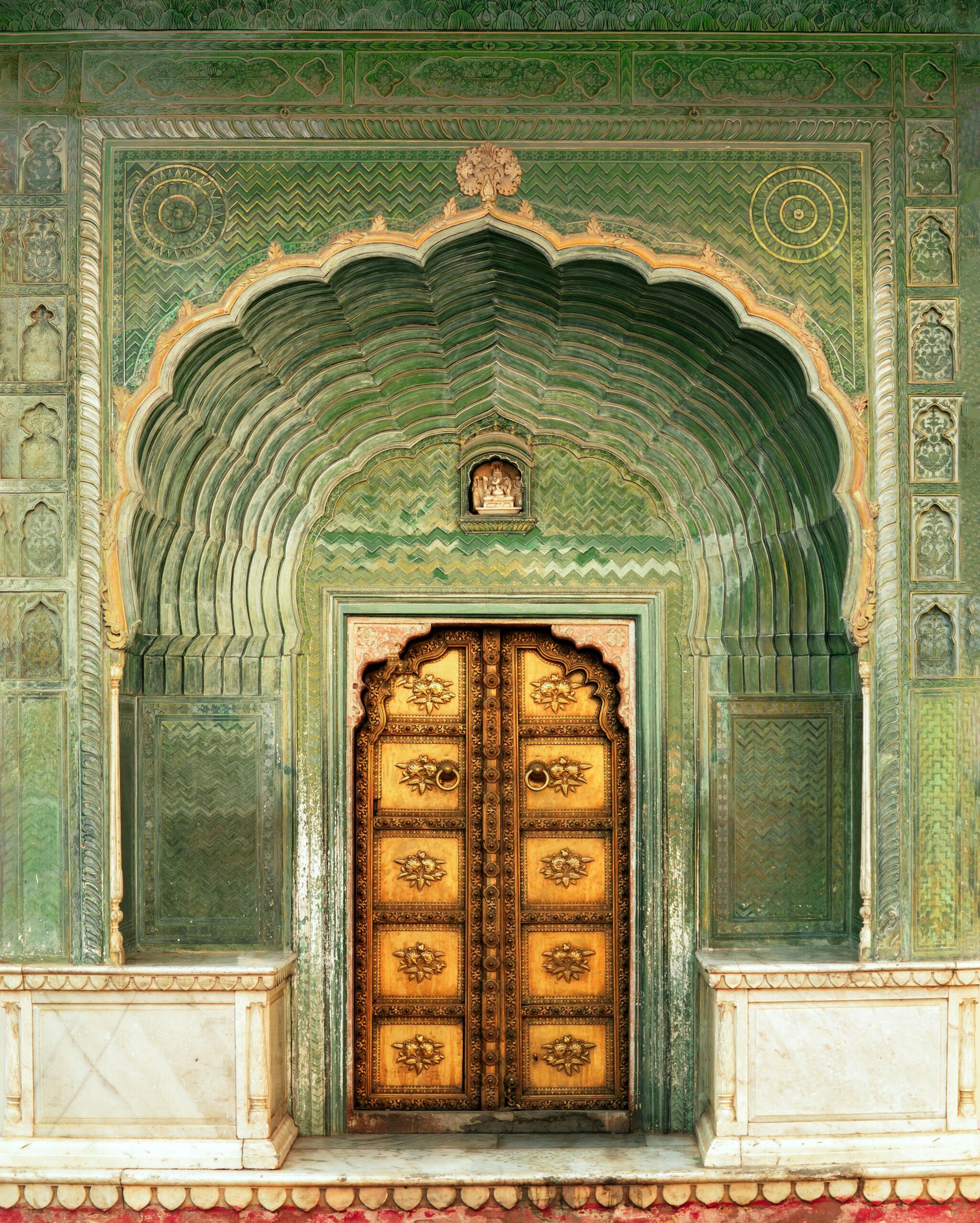 This is the green at Gate City Palace Jaipur dedicated to Lord Ganesha and represents spring season.