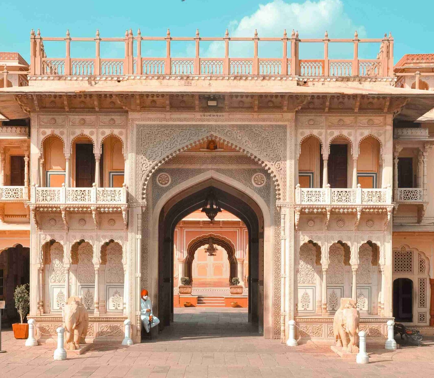 This is Rajendra Pole at City Palace Jaipur and you can also see 2 elephant which is made up of Single stone.