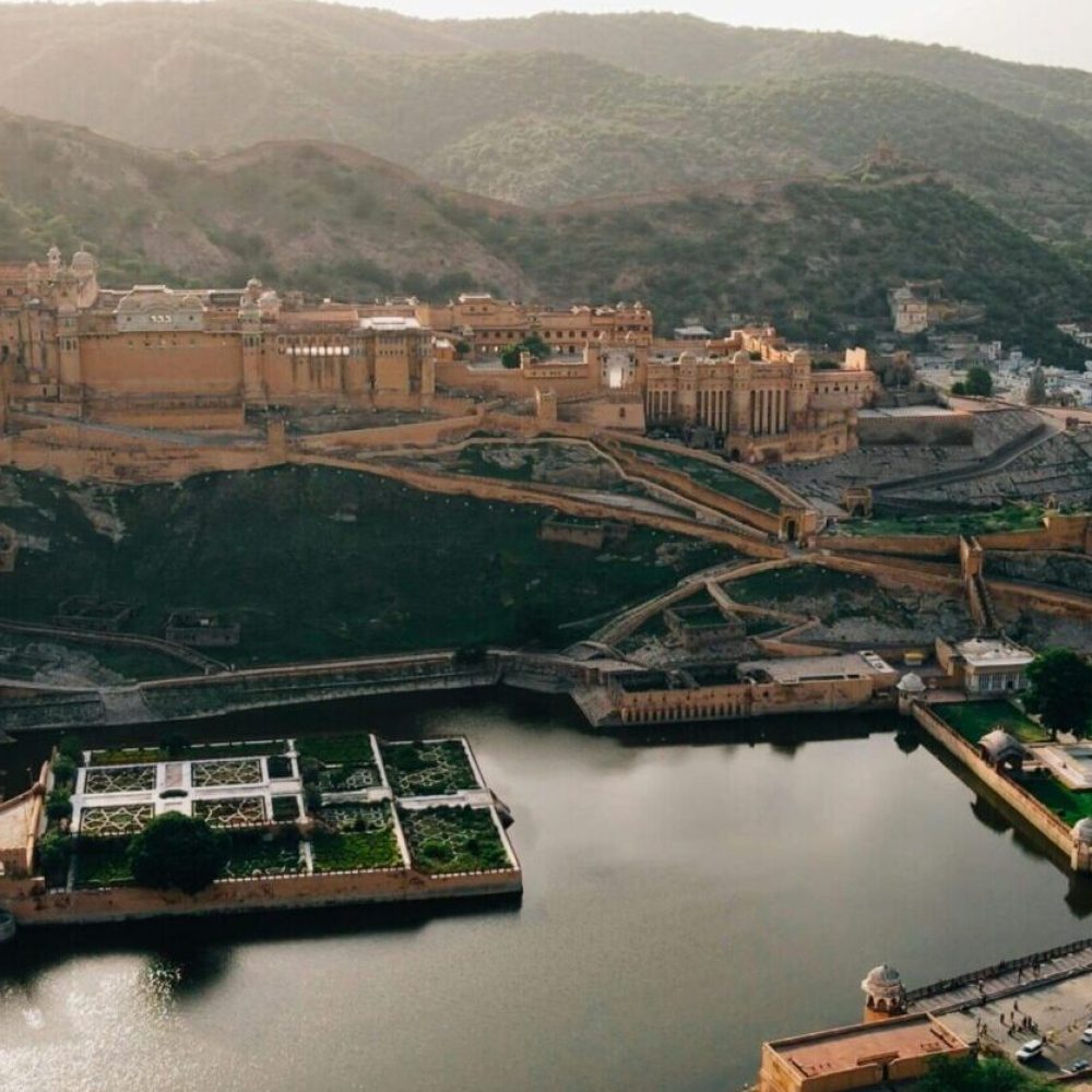 Aerial Shot of Amber Fort, Maota Lake, Rajasthan, India