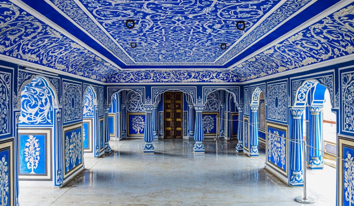 Blue Mosaics in The City Palace in Jaipur in India